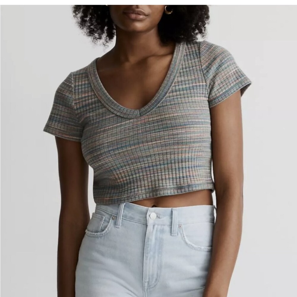 Madewell Striped Multicolor Crop Top, size medium